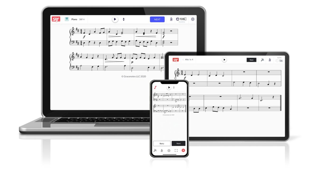 sight reading software displayed on laptop and mobile devices