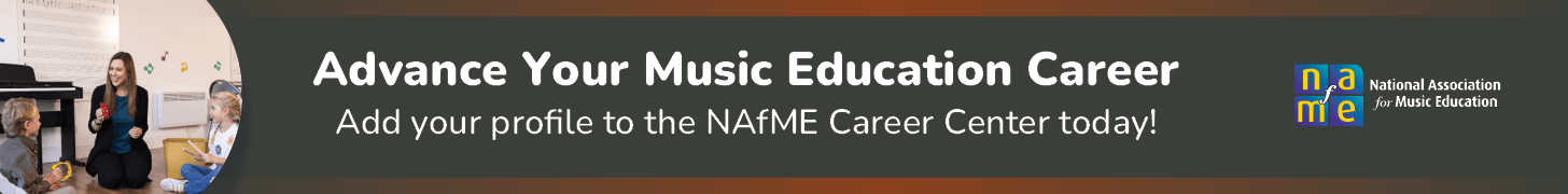 Advance your music education career. Add your profile to the NAfME Career Center today. Image of elementary music class.