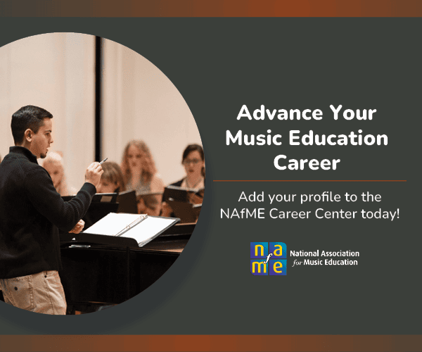 Advance your music education career. Add your profile to the NAfME Career Center today. Image of choir and director.