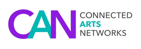 Purple and green Connected Arts Networks CAN logo