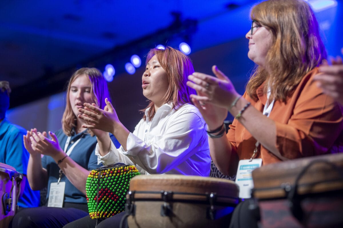 percussion group of female student musicians at 2022 national conference