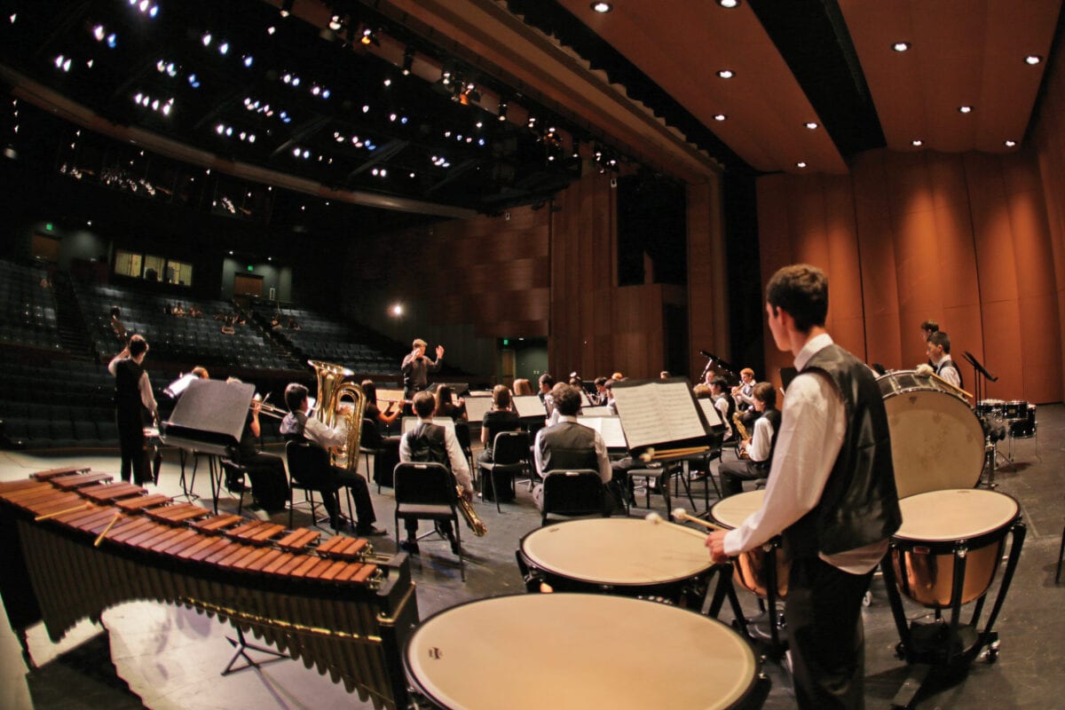 Percussionist in ensemble on stage courtesy Wenger