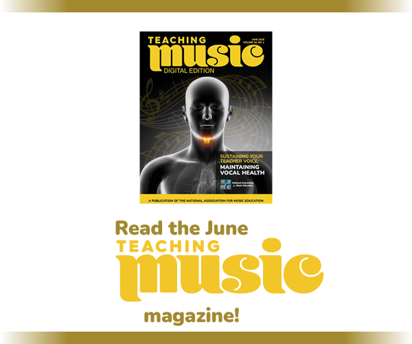 Read the June Teaching Music magazine. Cover art for June 2026 issue of Teaching Music
