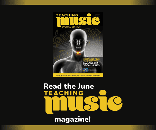 Read the June Teaching Music magazine. Cover art for June 2026 issue of Teaching Music