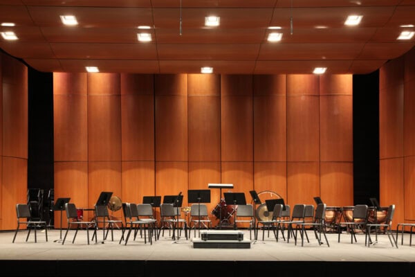 empty concert stage set for ensemble