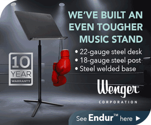 Wenger. We've built an even tougher music stand. 22-gauge steel desk. 18-gauge steel post. Steel welded base. See Endur here.