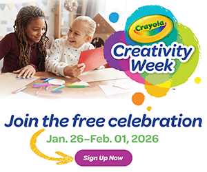 Crayola Creativity Week. Join the free celebration January 26 to February 1, 2026. Sign up now button