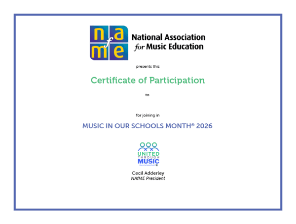 Music In Our Schools Month participation certificate