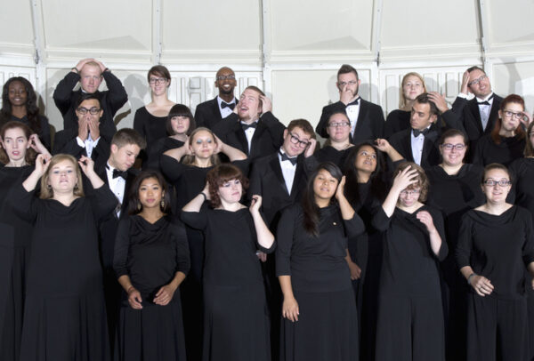 Choir group readies themselves for a photograph