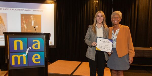 2025 Shannon Kelly Kane scholarship presentation to Amari Junkins by NAfME President Deb Confredo.