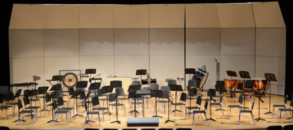 An orchestra stage set up ready for a concert