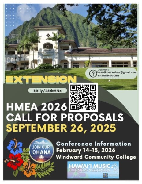 Extension. HMEA 2026 Call for proposals due September 26, 2025. Conference information. February 14-15, 2026, Windward Community College