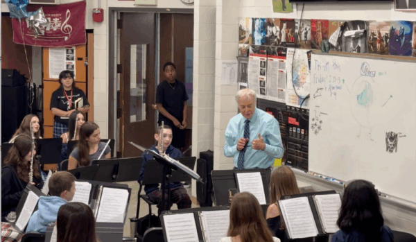 Joseph Rutkowski in band rehearsal in classroom