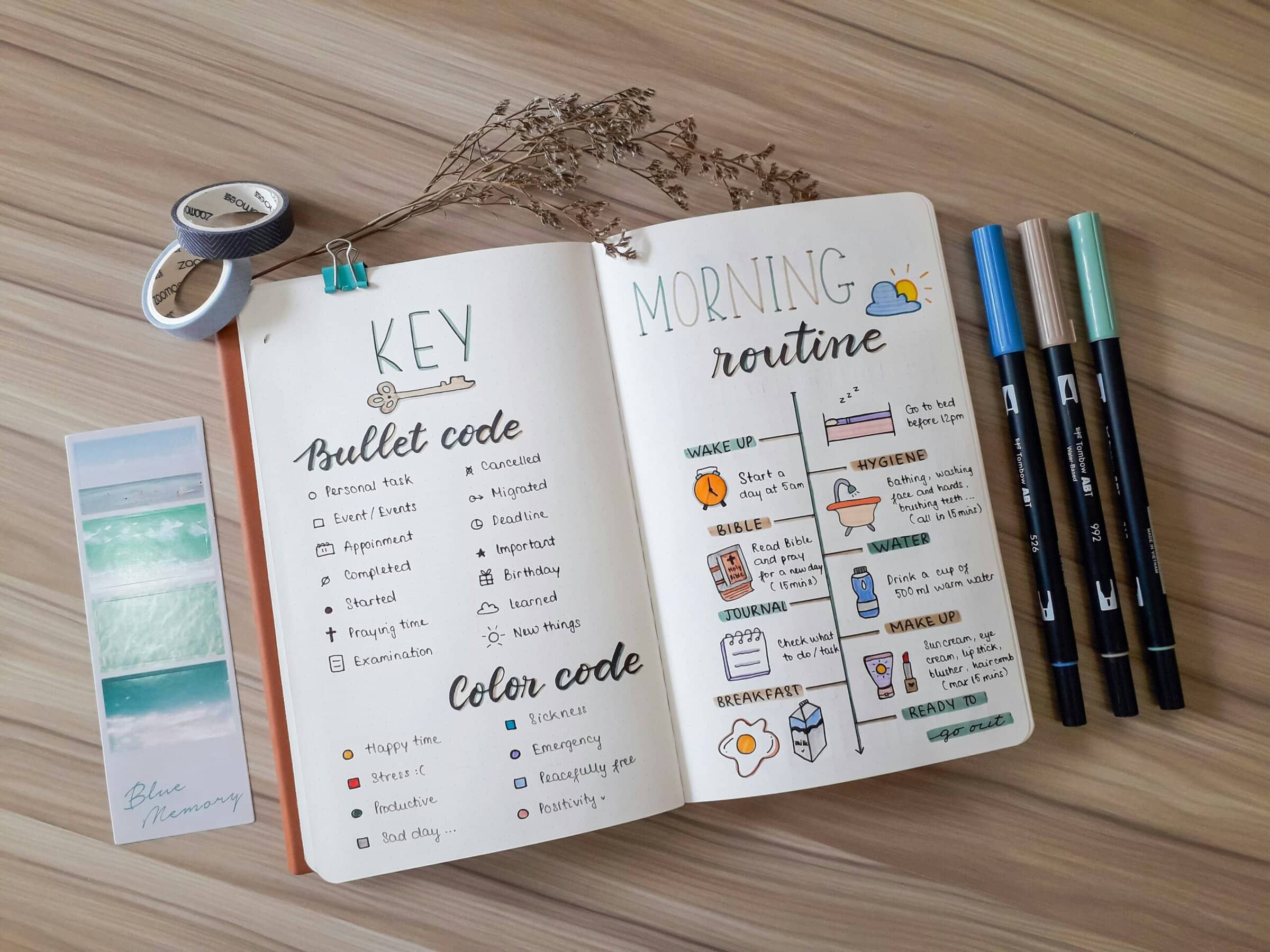 Bullet journal with markers