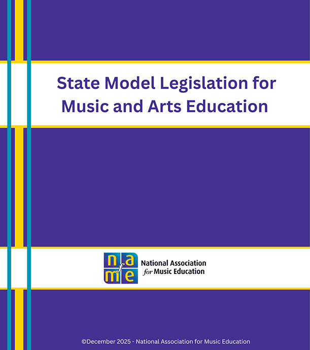 A purple cover page of the MAESTRO Act reads State Model Legislation for Music and Arts Education, accompanied by the NAfME logo