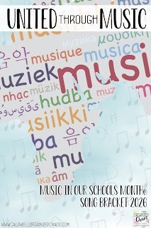 Music In Our Schools Month song bracket illustration with multiple languages for word music represented