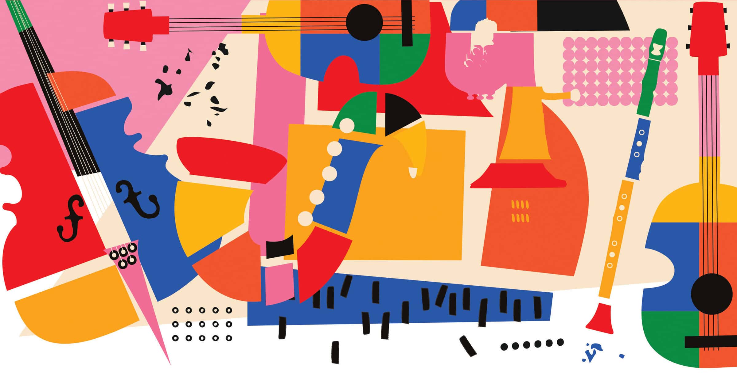 abstract multicolored jazz art instruments