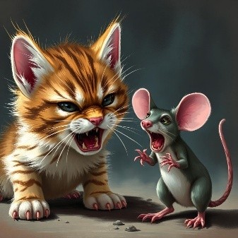 illustration of angry cat and mouse
