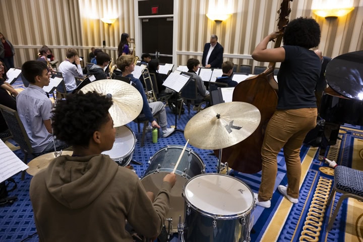 High school jazz ensemble rehearsal