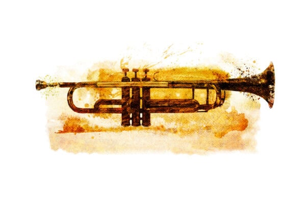 Trumpet watercolour illustration on white background