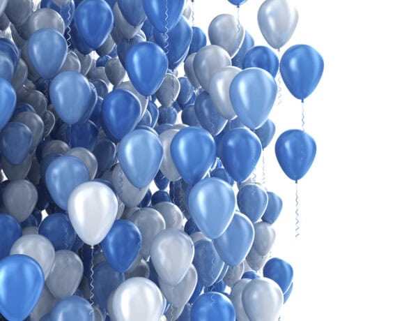 assorted blue and white latex helium balloons