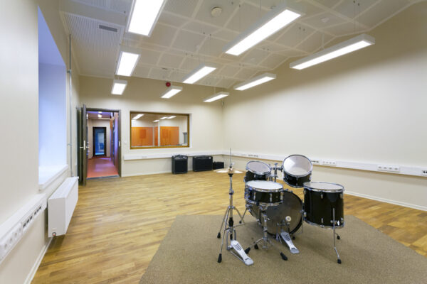 Empty classroom with drums
