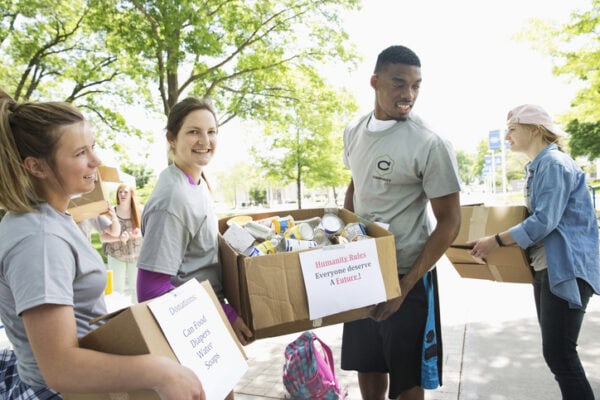 students helping out in a food drive