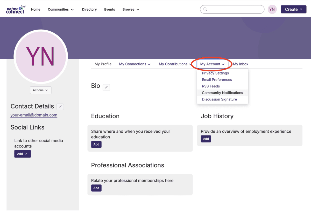 screenshot of where to find community notifcations