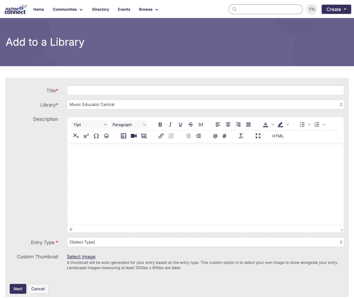 screenshot of the community library upload prompt