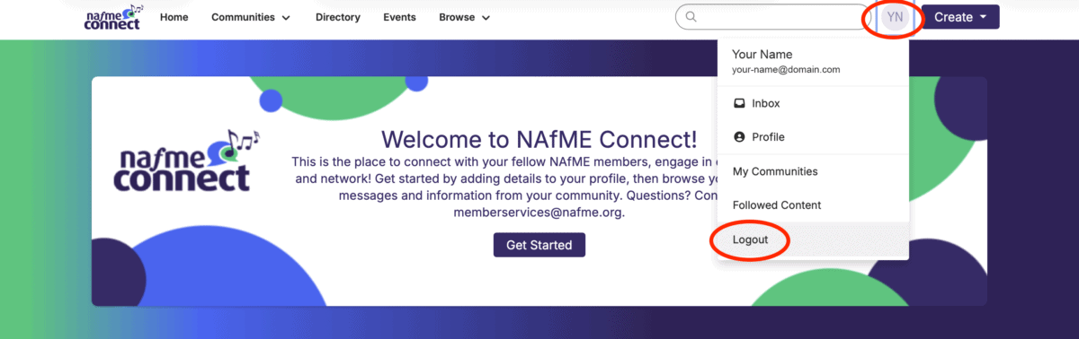 screenshot of how to log out of Connect