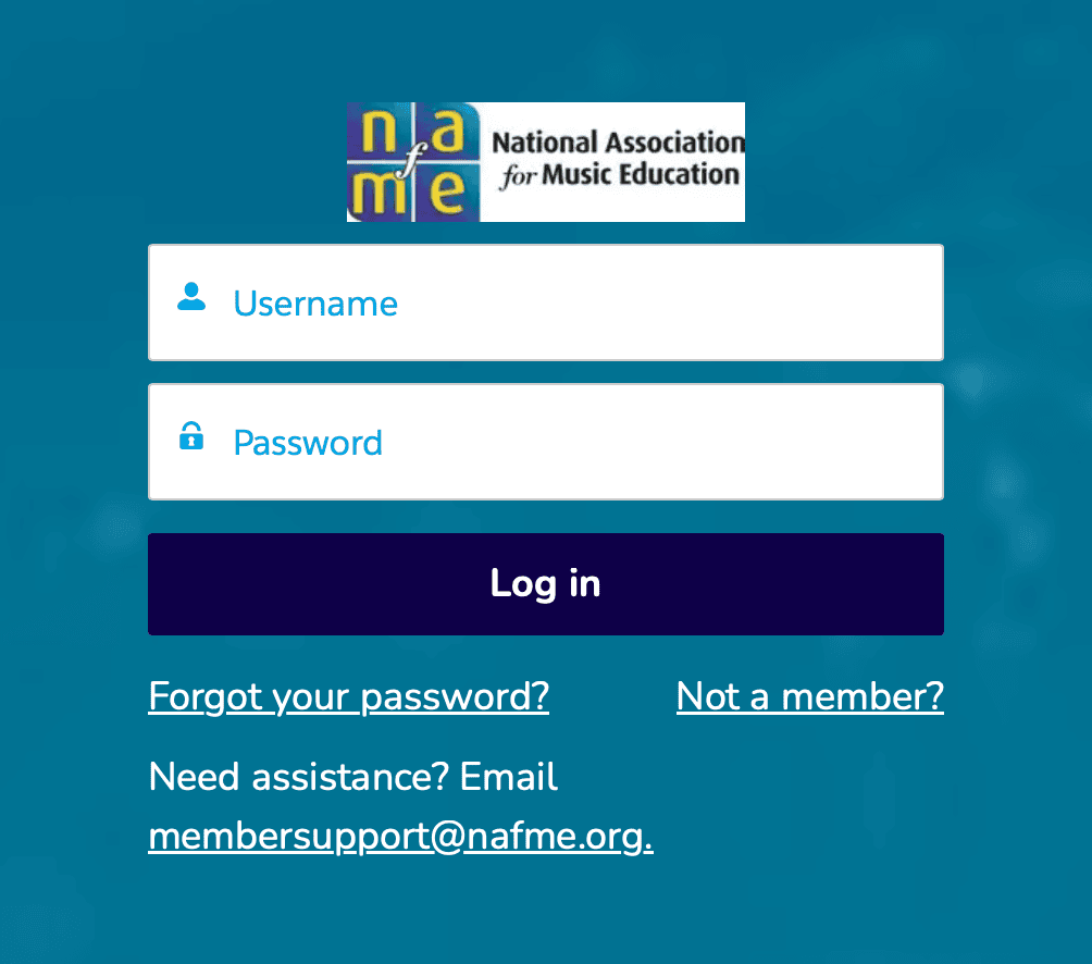 screenshot of NAfME membership portal log in screen