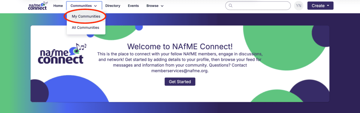 screenshot of how to view your communities in Connect