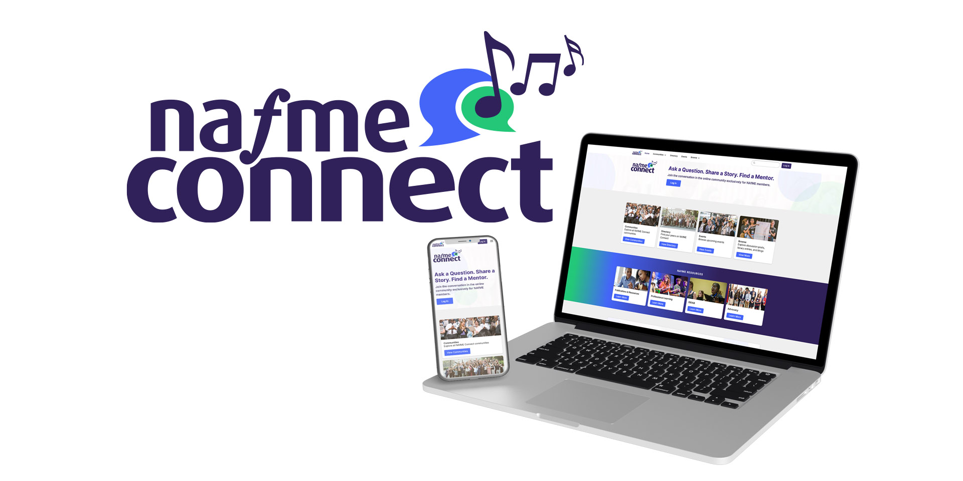 laptop and iphone showing the NAfME Connect Community hero