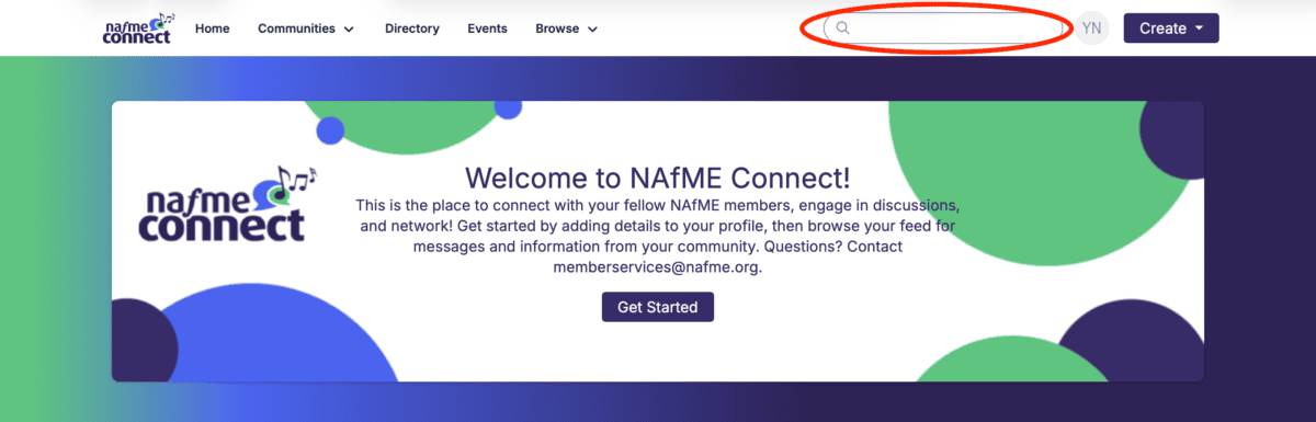 screenshot of where to find the search function in Connect