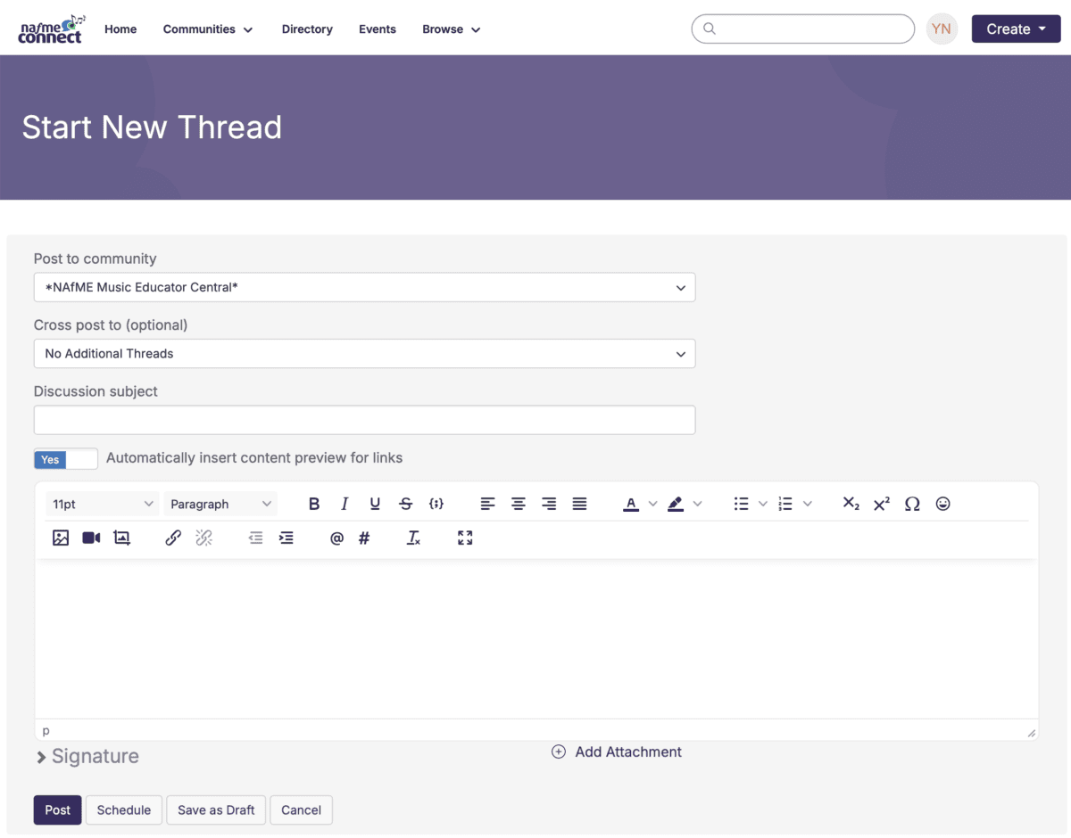 screenshot of how to start a community discussion
