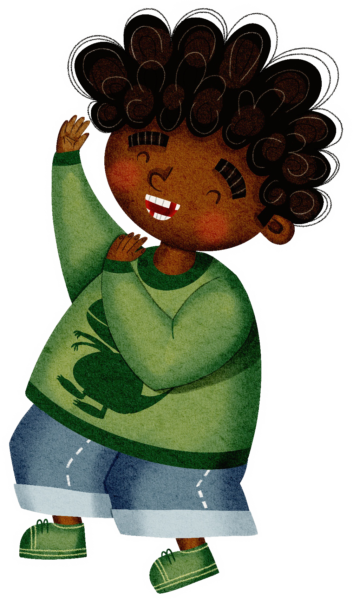illustration of book character Theo dancing
