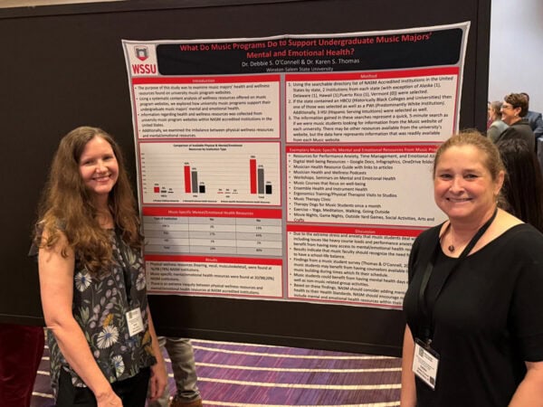 Poster titled What Do Music Programs Do to Support Undergraduate Music Majors' Mental and Emotional Health? - Debbie S. O'Connell and Karen S. Thomas