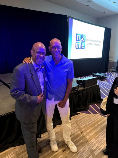 2026 Biennial Conference, NAfME President Cecil Adderley with Keynote Speaker Pedro Antonio Noguera.