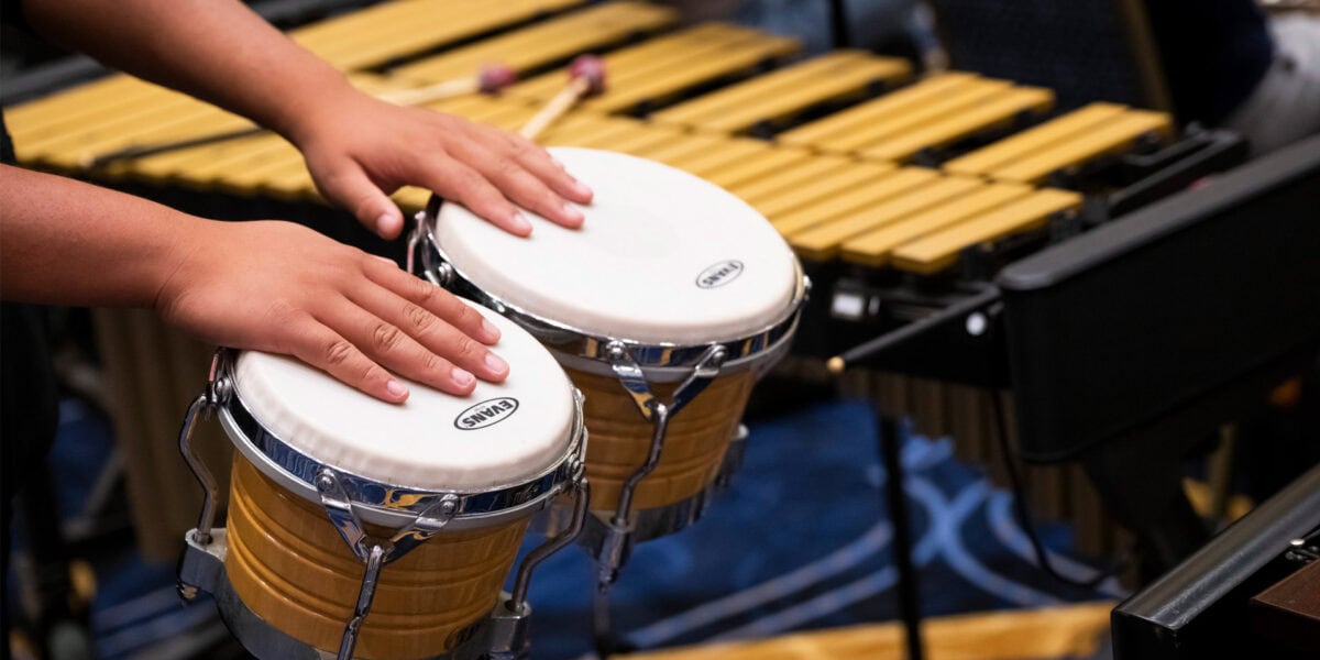 closeup of student percussionist