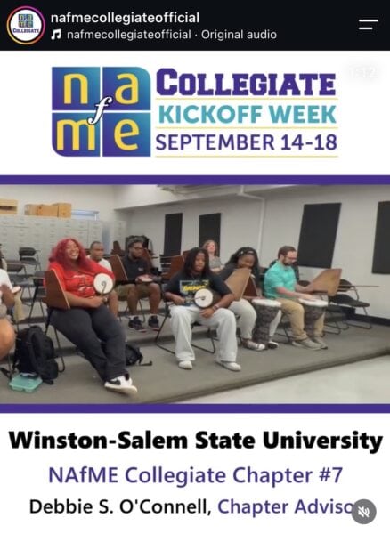 Screenshot featuring Winston-Salem State University students on Instagram for 2026 NAfME Collegiate Kickoff Week’s Musical Tuesday
